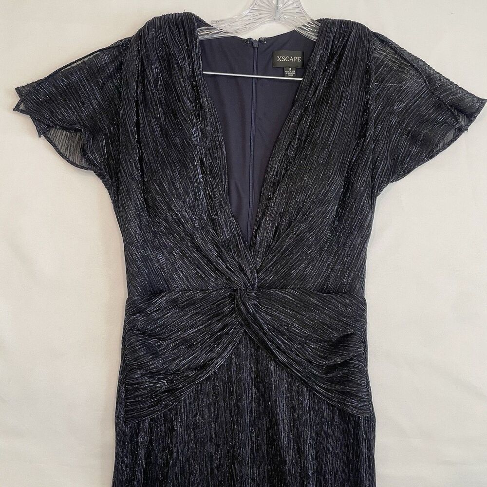 Xscape Navy Blue Short-Sleeve V-Neck Maxi Dress - Picture 2 of 16